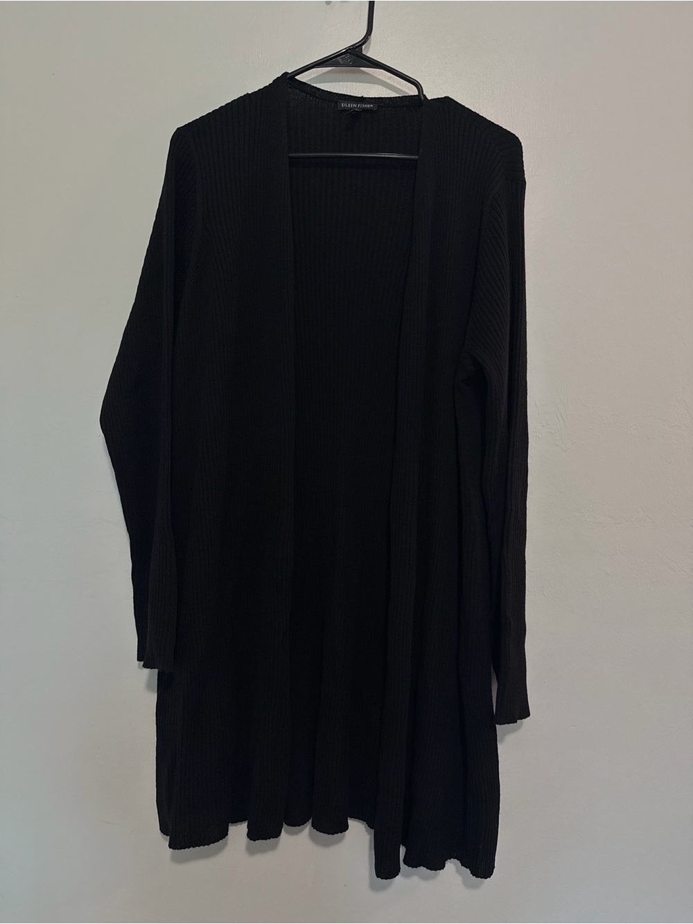 Eileen Fisher Long Sleeve Open Cardigan  Wool Open Size Large Black